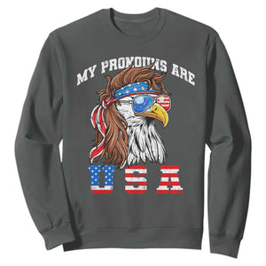 Funny 4th of July Sweatshirt My Pronouns Are USA Eagle American TS10 Dark Heather Print Your Wear