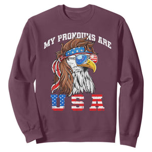 Funny 4th of July Sweatshirt My Pronouns Are USA Eagle American TS10 Maroon Print Your Wear