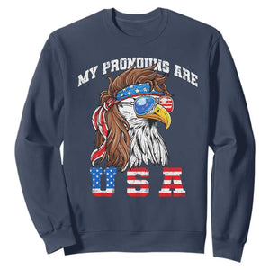 Funny 4th of July Sweatshirt My Pronouns Are USA Eagle American TS10 Navy Print Your Wear