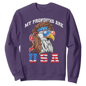 Funny 4th of July Sweatshirt My Pronouns Are USA Eagle American TS10 Purple Print Your Wear