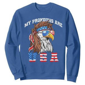 Funny 4th of July Sweatshirt My Pronouns Are USA Eagle American TS10 Royal Blue Print Your Wear