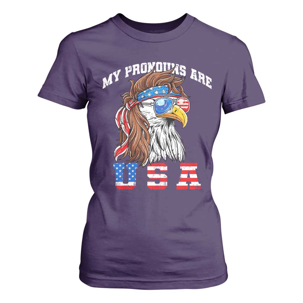 Funny 4th of July T Shirt For Women My Pronouns Are USA Eagle American TS10 Purple Print Your Wear