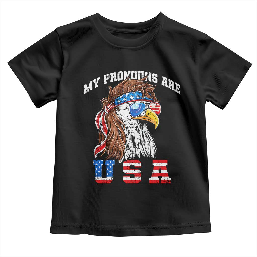 Funny 4th of July Toddler T Shirt My Pronouns Are USA Eagle American TS10 Black Print Your Wear