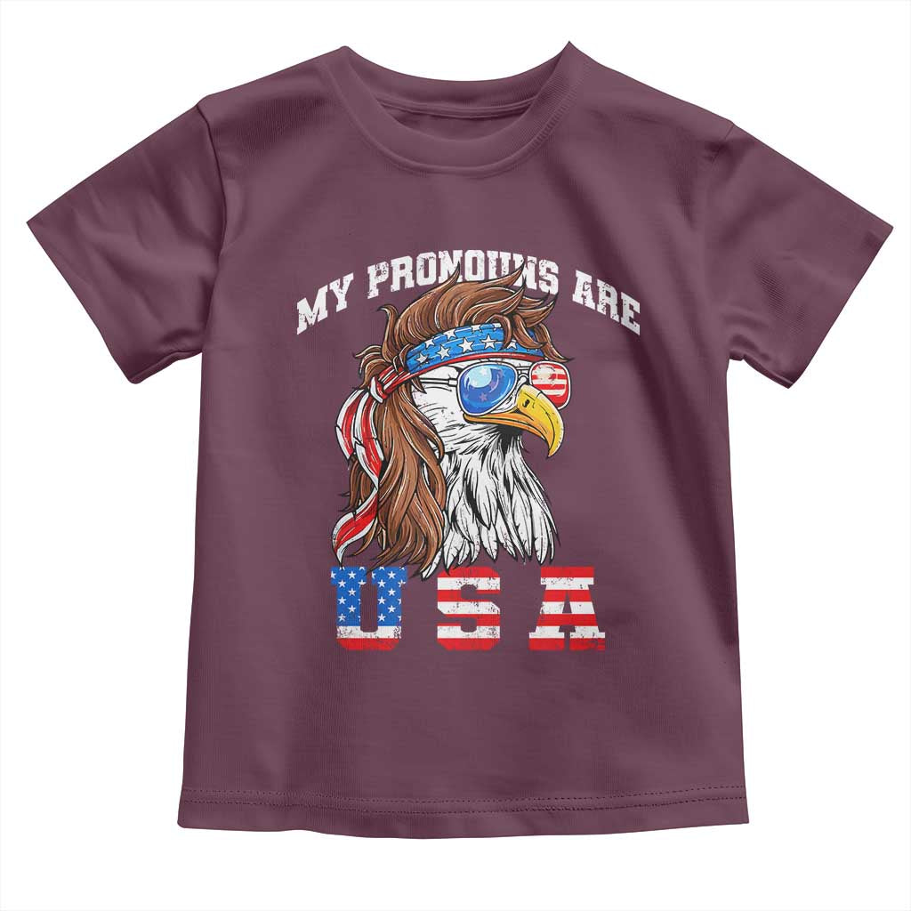 Funny 4th of July Toddler T Shirt My Pronouns Are USA Eagle American TS10 Maroon Print Your Wear