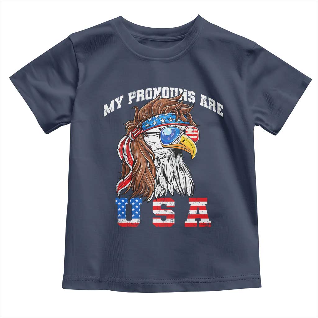 Funny 4th of July Toddler T Shirt My Pronouns Are USA Eagle American TS10 Navy Print Your Wear