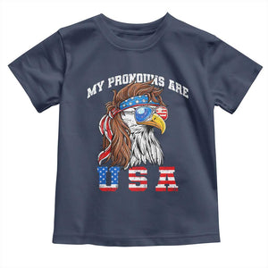 Funny 4th of July Toddler T Shirt My Pronouns Are USA Eagle American TS10 Navy Print Your Wear
