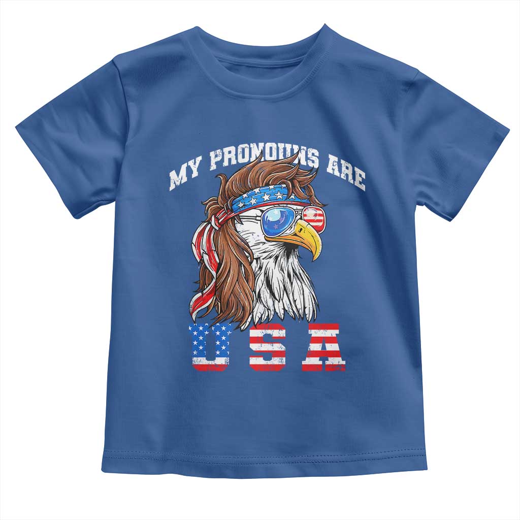 Funny 4th of July Toddler T Shirt My Pronouns Are USA Eagle American TS10 Royal Blue Print Your Wear