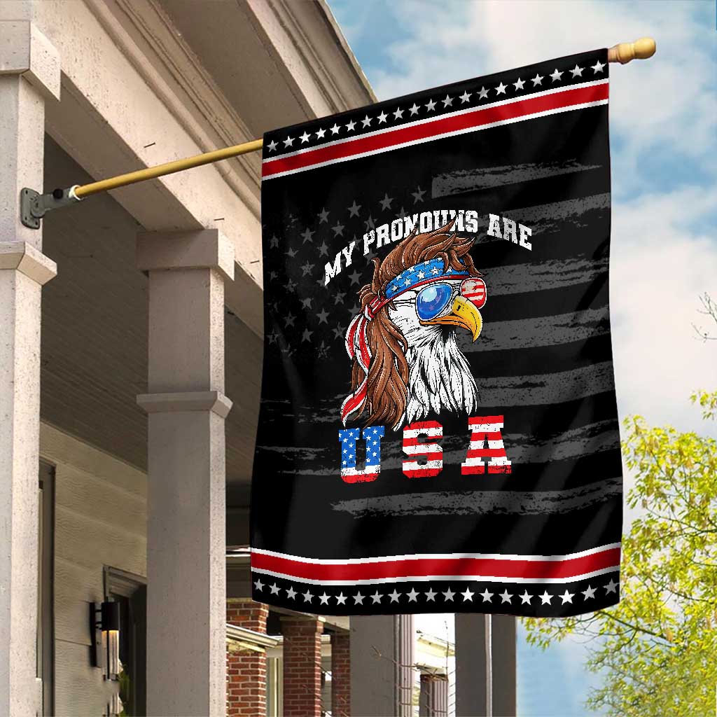 Funny 4th of July Garden Flag My Pronouns Are USA Eagle American TS10 Distressed Black Red Print Your Wear