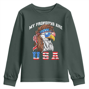 Funny 4th of July Youth Sweatshirt My Pronouns Are USA Eagle American TS10 Dark Forest Green Print Your Wear