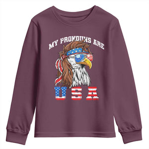 Funny 4th of July Youth Sweatshirt My Pronouns Are USA Eagle American TS10 Maroon Print Your Wear