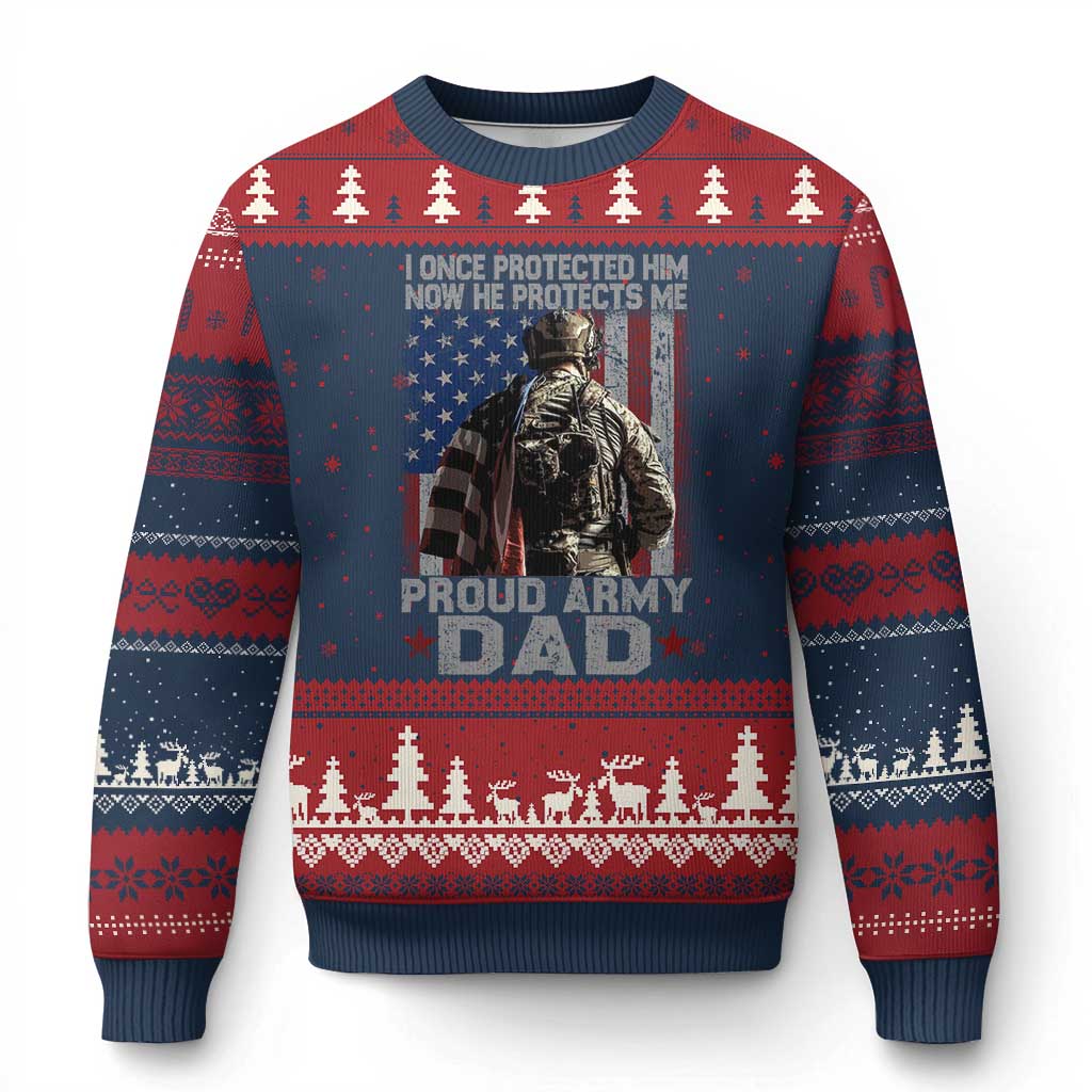 Proud Army Dad Ugly Christmas Sweater I Once Protected Him Now He Protects Me TS10 Navy Red Print Your Wear