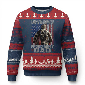 Proud Army Dad Ugly Christmas Sweater I Once Protected Him Now He Protects Me TS10 Navy Red Print Your Wear