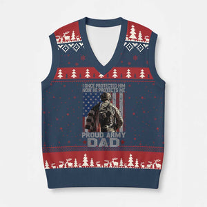 Proud Army Dad V-Neck Knit Sweater Vest I Once Protected Him Now He Protects Me TS10 Navy Red Print Your Wear
