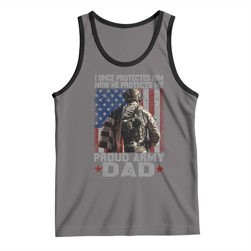 Proud Army Dad Tank Top I Once Protected Him Now He Protects Me TS10 Deep Heather Black Print Your Wear