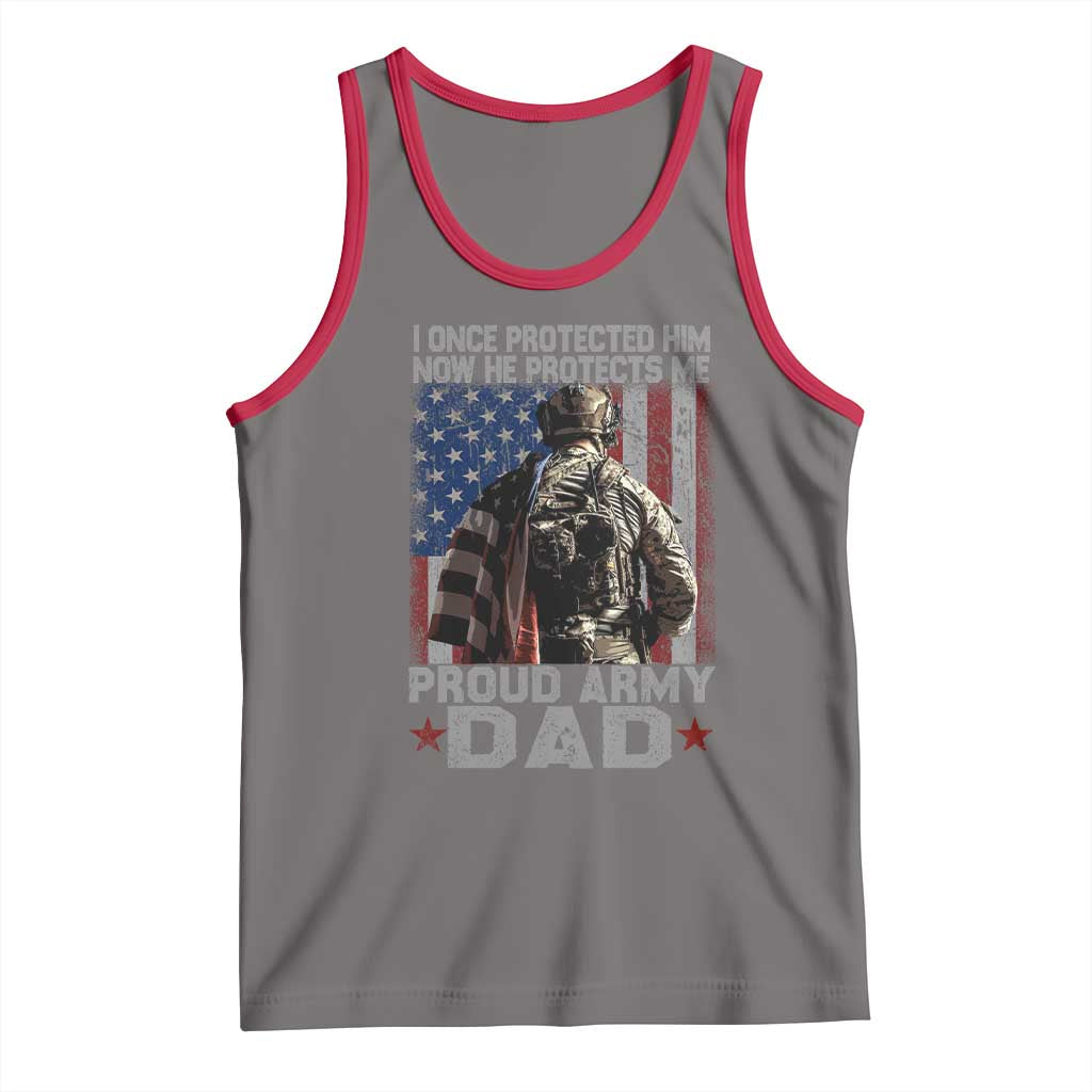 Proud Army Dad Tank Top I Once Protected Him Now He Protects Me TS10 Deep Heather Red Print Your Wear