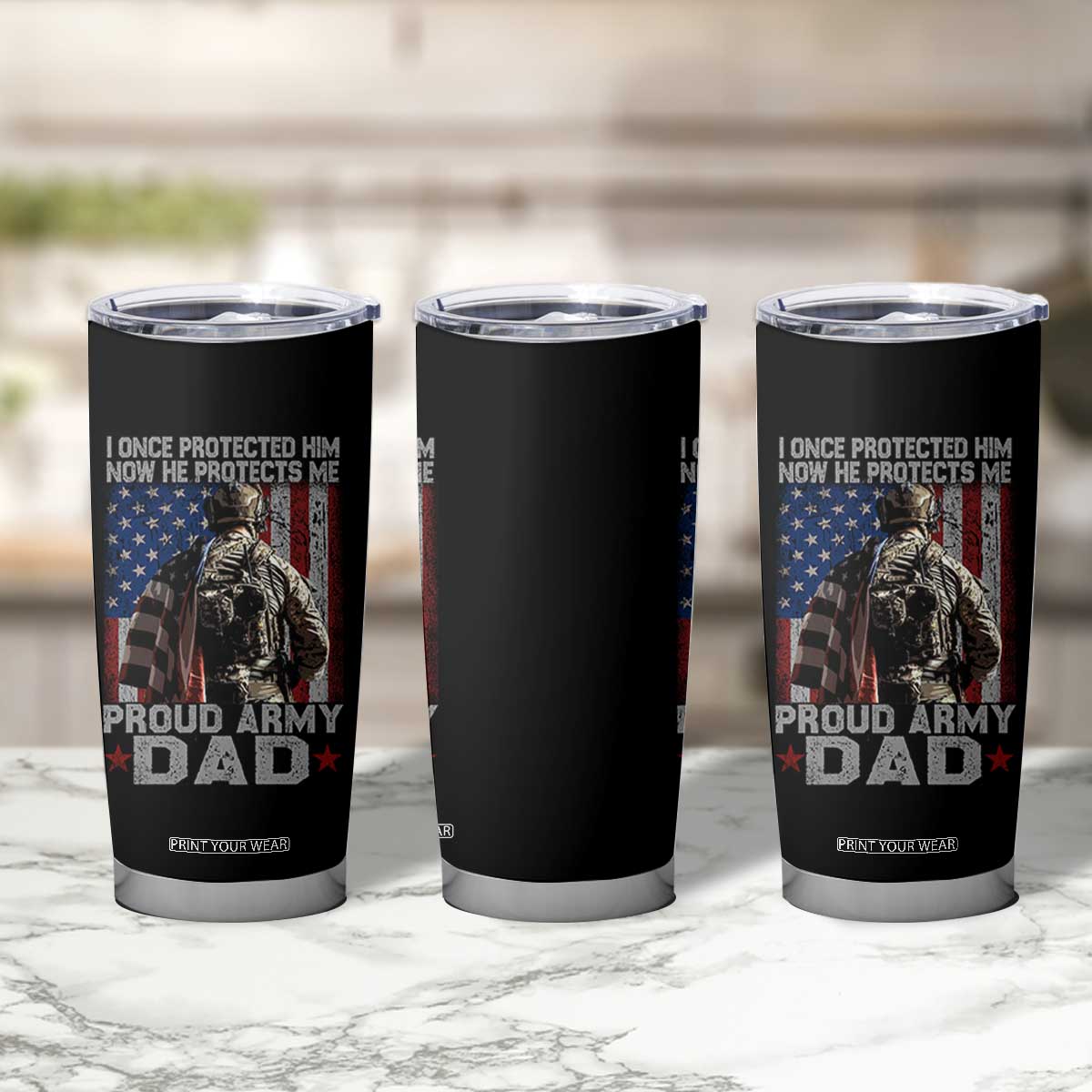 Proud Army Dad Tumbler Cup I Once Protected Him Now He Protects Me TS10 Print Your Wear