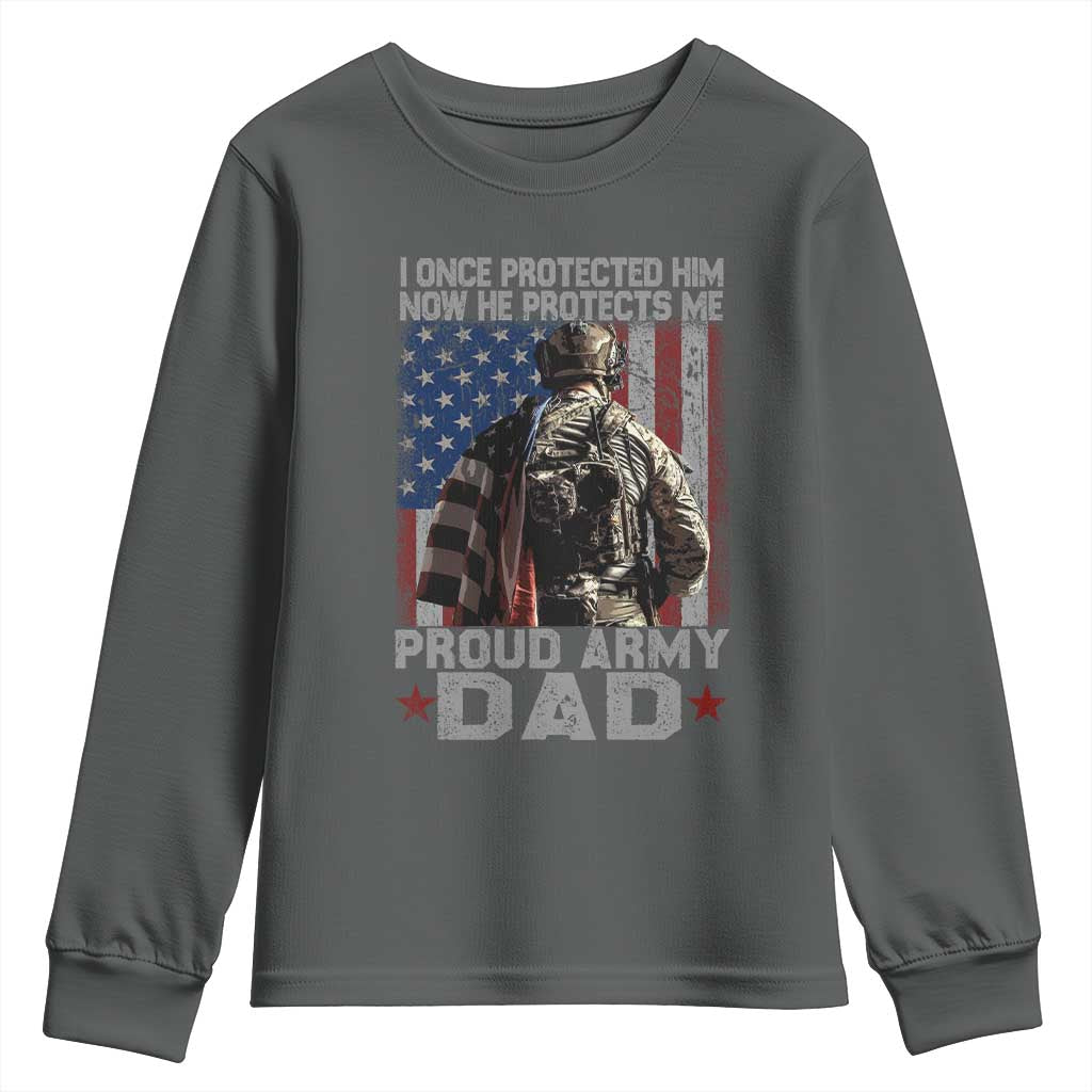 Proud Army Dad Youth Sweatshirt I Once Protected Him Now He Protects Me TS10 Dark Heather Print Your Wear