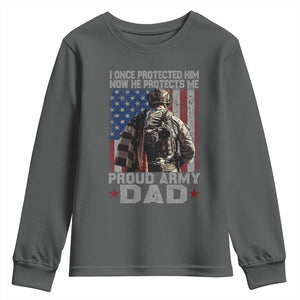 Proud Army Dad Youth Sweatshirt I Once Protected Him Now He Protects Me TS10 Dark Heather Print Your Wear