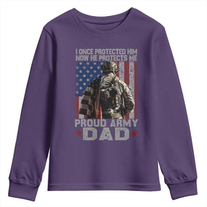 Proud Army Dad Youth Sweatshirt I Once Protected Him Now He Protects Me TS10 Purple Print Your Wear