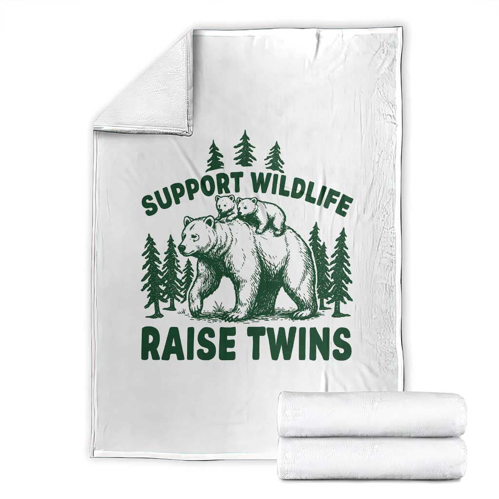 Support Wildlife Raise Twins Throw Blanket Twin Parent Mom Dad Bear Family TS10 White Print Your Wear