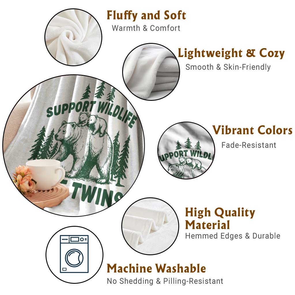 Support Wildlife Raise Twins Throw Blanket Twin Parent Mom Dad Bear Family TS10 Print Your Wear