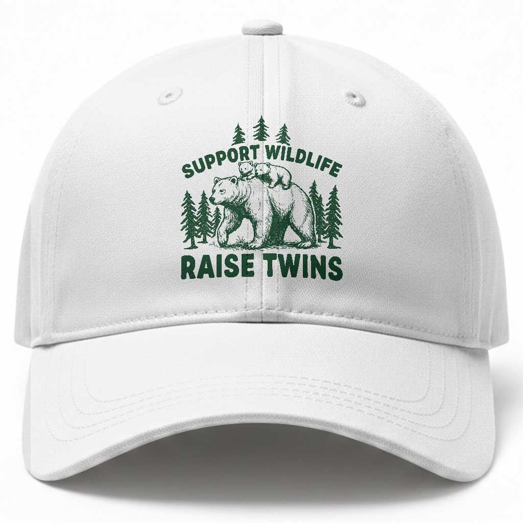 Support Wildlife Raise Twins Baseball Cap Twin Parent Mom Dad Bear Family