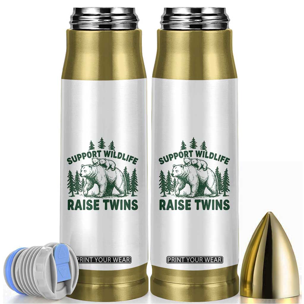 Support Wildlife Raise Twins Bullet Tumbler Twin Parent Mom Dad Bear Family TS10 White Print Your Wear