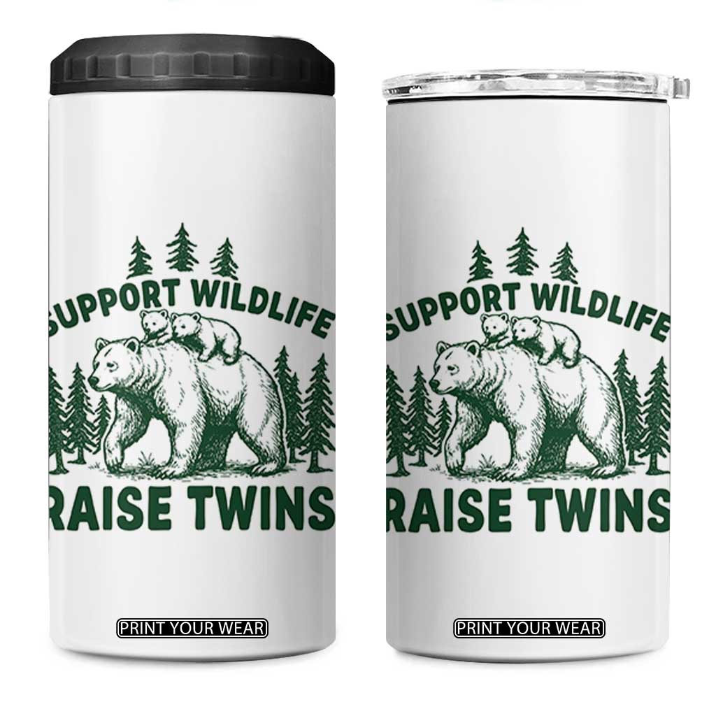 Support Wildlife Raise Twins 4 in 1 Can Cooler Tumbler Twin Parent Mom Dad Bear Family TS10 One Size: 16 oz White Print Your Wear