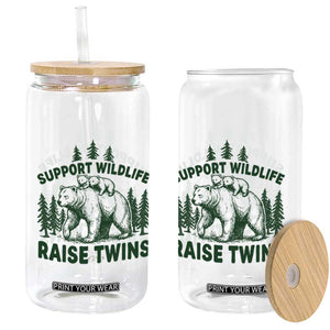 Support Wildlife Raise Twins Glass Can Twin Parent Mom Dad Bear Family TS10 Print Your Wear