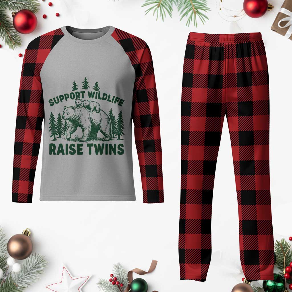 Support Wildlife Raise Twins Plaid Pajama Set Twin Parent Mom Dad Bear Family TS10 Buffalo Plaid Print Your Wear