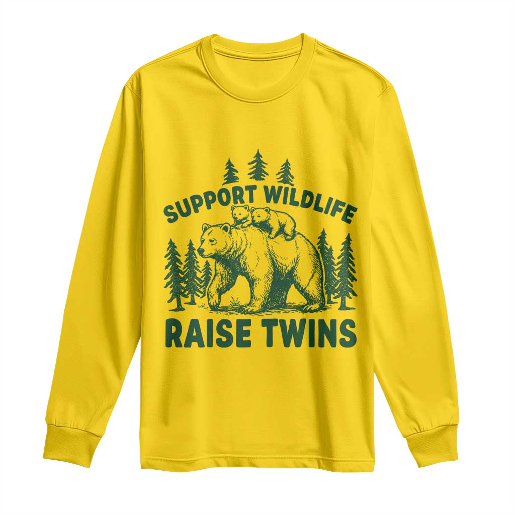 Support Wildlife Raise Twins Long Sleeve Shirt Twin Parent Mom Dad Bear Family TS10 Daisy Print Your Wear