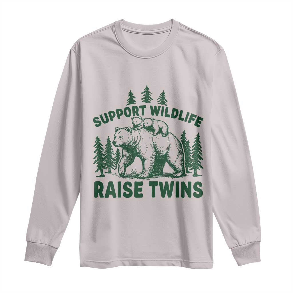 Support Wildlife Raise Twins Long Sleeve Shirt Twin Parent Mom Dad Bear Family TS10 Ice Gray Print Your Wear