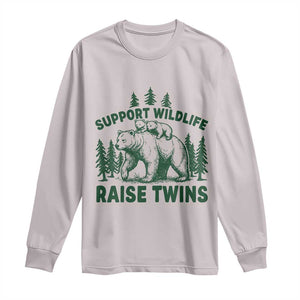 Support Wildlife Raise Twins Long Sleeve Shirt Twin Parent Mom Dad Bear Family TS10 Ice Gray Print Your Wear