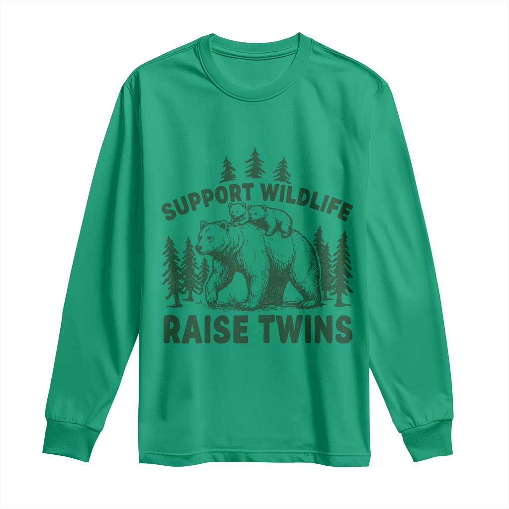 Support Wildlife Raise Twins Long Sleeve Shirt Twin Parent Mom Dad Bear Family TS10 Irish Green Print Your Wear