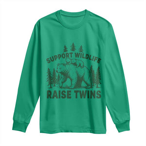 Support Wildlife Raise Twins Long Sleeve Shirt Twin Parent Mom Dad Bear Family TS10 Irish Green Print Your Wear