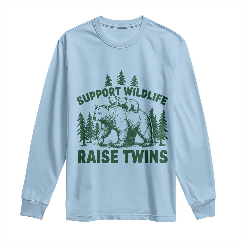 Support Wildlife Raise Twins Long Sleeve Shirt Twin Parent Mom Dad Bear Family TS10 Light Blue Print Your Wear