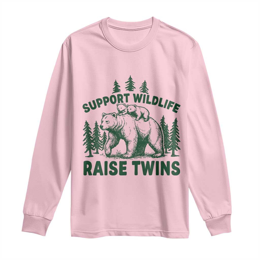 Support Wildlife Raise Twins Long Sleeve Shirt Twin Parent Mom Dad Bear Family TS10 Light Pink Print Your Wear