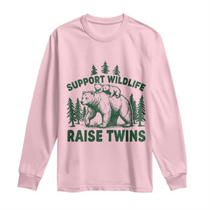 Support Wildlife Raise Twins Long Sleeve Shirt Twin Parent Mom Dad Bear Family TS10 Light Pink Print Your Wear