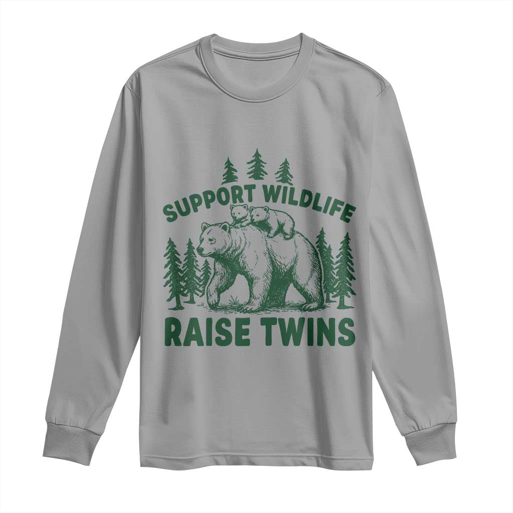 Support Wildlife Raise Twins Long Sleeve Shirt Twin Parent Mom Dad Bear Family TS10 Sport Gray Print Your Wear