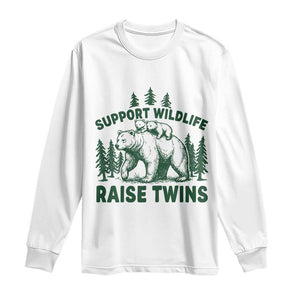 Support Wildlife Raise Twins Long Sleeve Shirt Twin Parent Mom Dad Bear Family TS10 White Print Your Wear