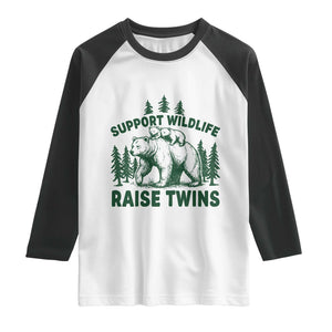 Support Wildlife Raise Twins Raglan Shirt Twin Parent Mom Dad Bear Family TS10 White Black Print Your Wear