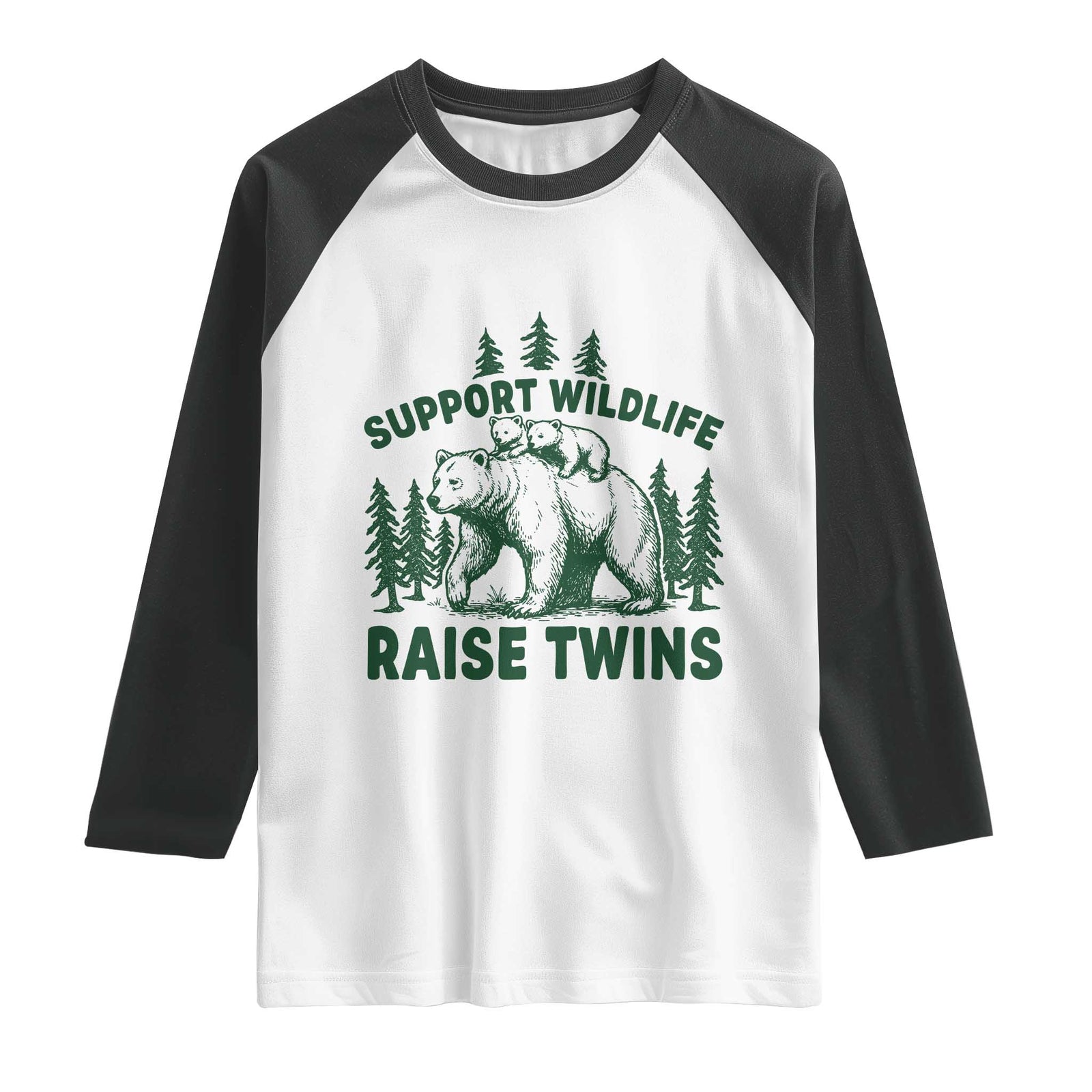 Support Wildlife Raise Twins Raglan Shirt Twin Parent Mom Dad Bear Family TS10 White Black Print Your Wear
