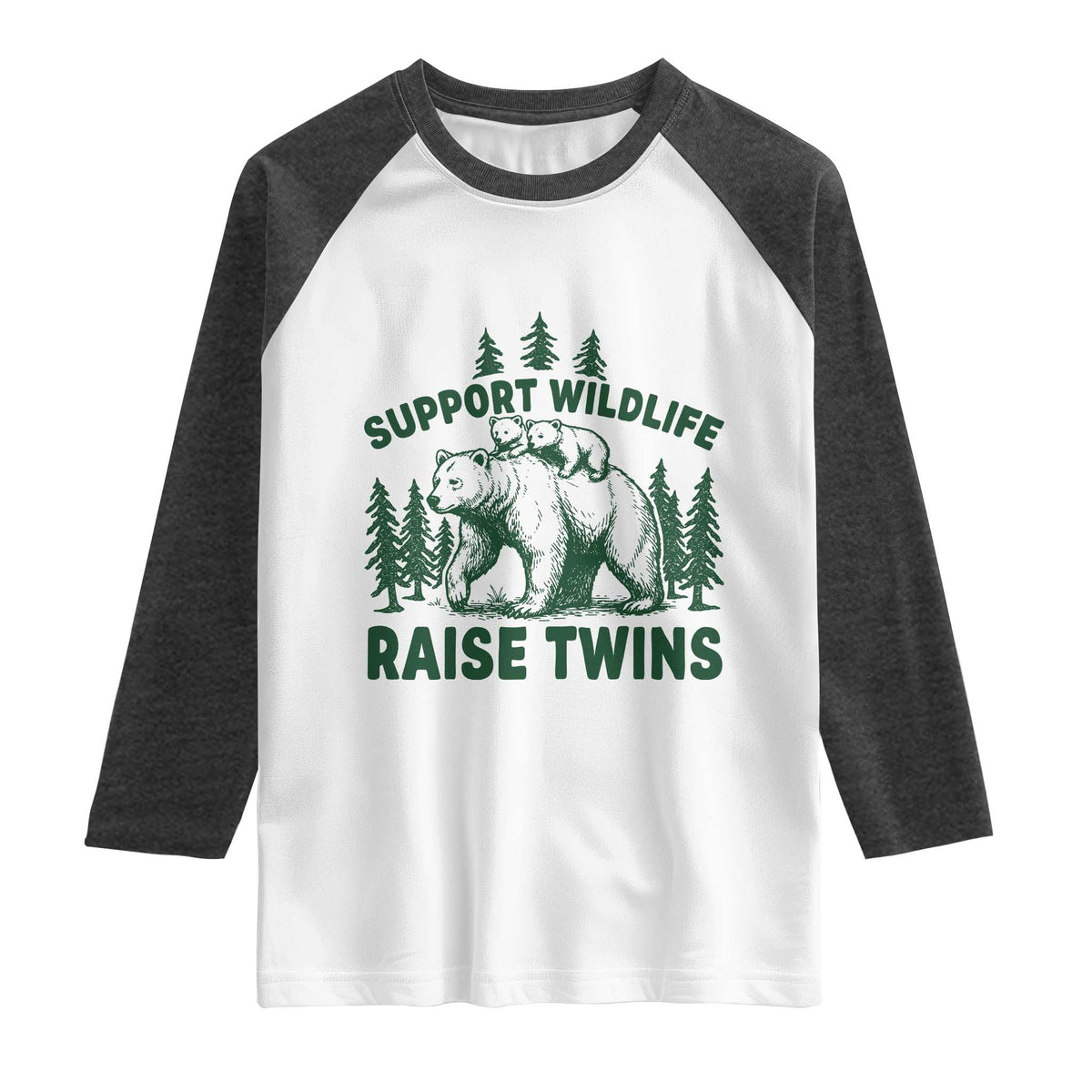 Support Wildlife Raise Twins Raglan Shirt Twin Parent Mom Dad Bear Family TS10 White Heather Charcoal Print Your Wear