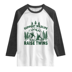 Support Wildlife Raise Twins Raglan Shirt Twin Parent Mom Dad Bear Family TS10 White Heather Charcoal Print Your Wear