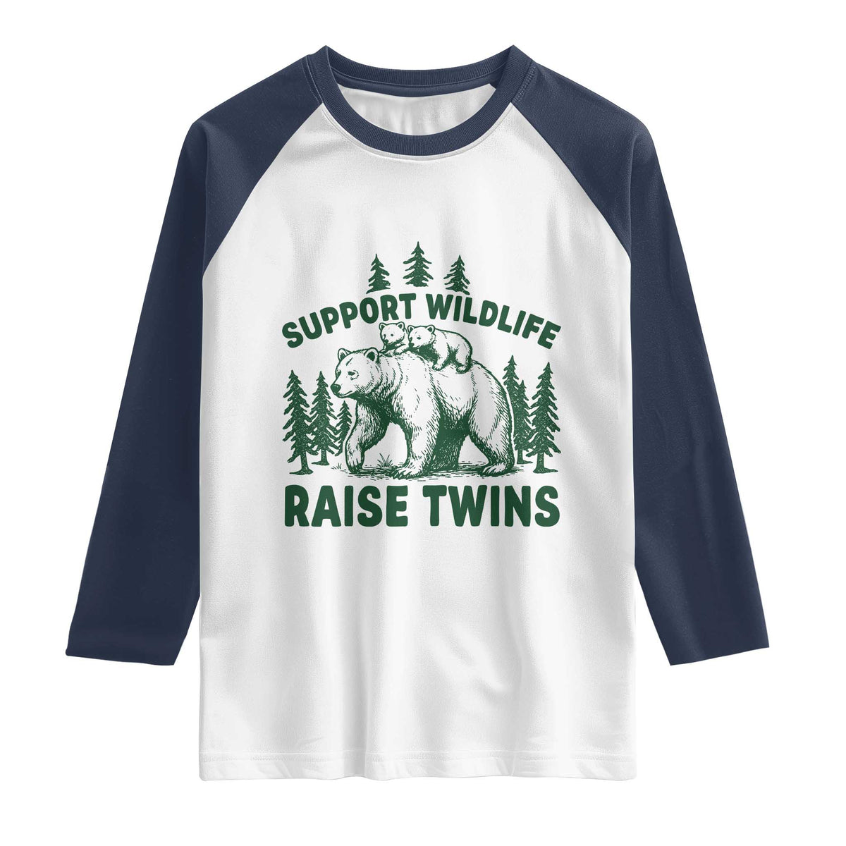 Support Wildlife Raise Twins Raglan Shirt Twin Parent Mom Dad Bear Family TS10 White Navy Print Your Wear