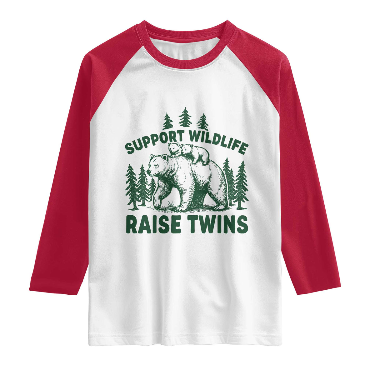 Support Wildlife Raise Twins Raglan Shirt Twin Parent Mom Dad Bear Family TS10 White Red Print Your Wear