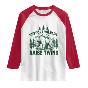 Support Wildlife Raise Twins Raglan Shirt Twin Parent Mom Dad Bear Family TS10 White Red Print Your Wear