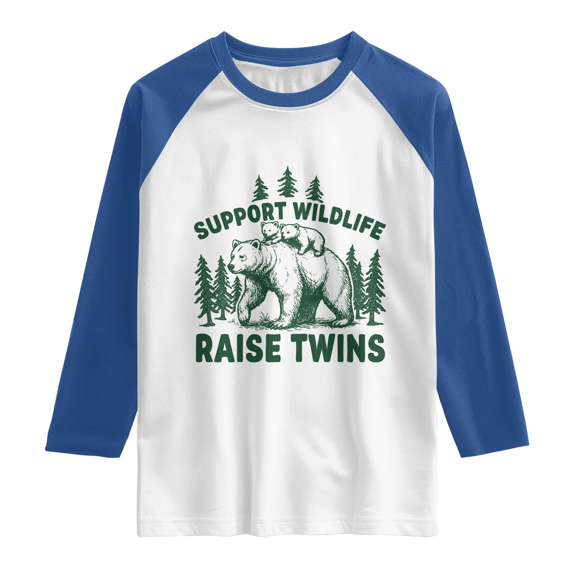 Support Wildlife Raise Twins Raglan Shirt Twin Parent Mom Dad Bear Family TS10 White Royal Print Your Wear