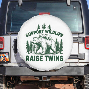 Support Wildlife Raise Twins Spare Tire Cover Twin Parent Mom Dad Bear Family TS10 No hole White Print Your Wear