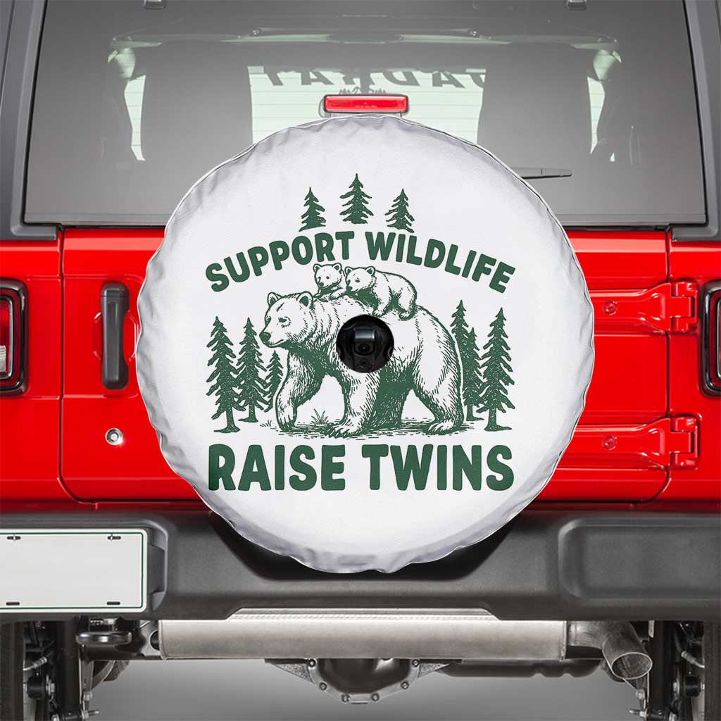 Support Wildlife Raise Twins Spare Tire Cover Twin Parent Mom Dad Bear Family TS10 White Print Your Wear